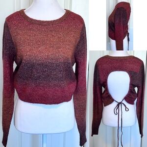 COTTON:ON Acryl/Wool/Polye Rusty Brown Cropped Open Tie Back Sweater Sz Large